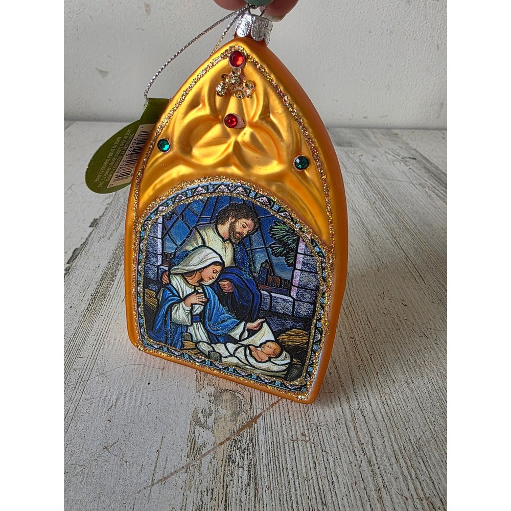 Ashland Mary Joseph Nativity Jesus glitter glass ornament Xmas tree